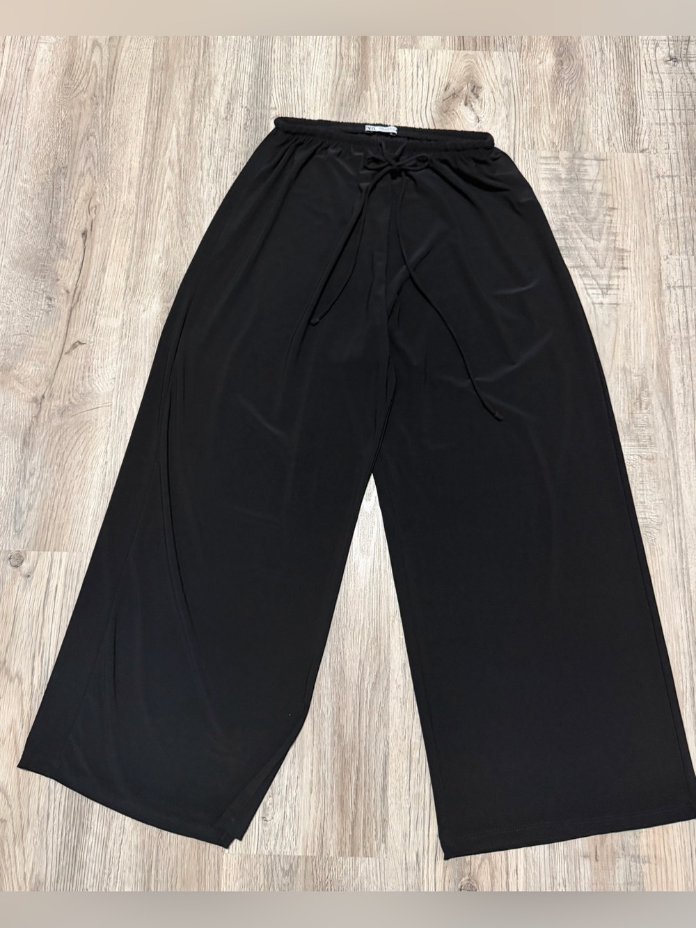 Zara Black Wide-Leg Drawstring Palazzo Pants